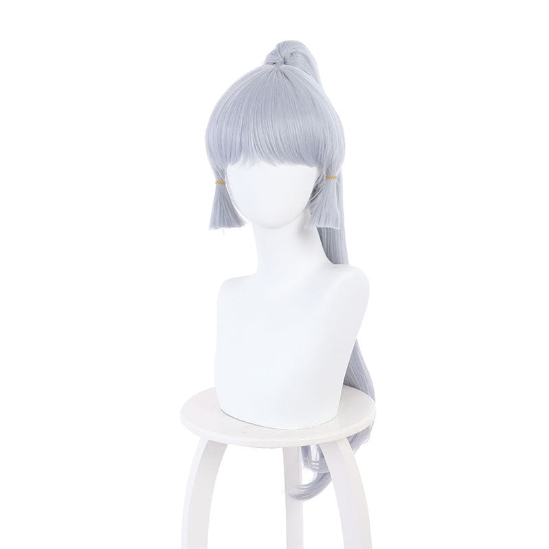 Genshin Impact Kamisato Ayaka Light Gray Blue Ponytail Cosplay Wigs