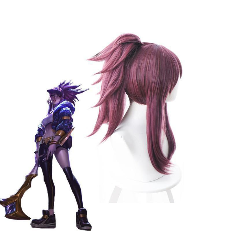 LOL KDA Skin Akali Purple Ponytail Cosplay Wigs