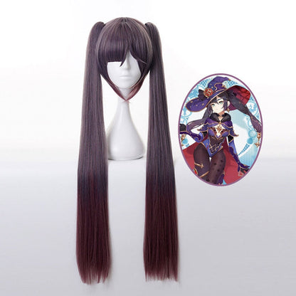 Genshin Impact Mona Megistus Long Double Ponytail Dark Brown Cosplay Wigs