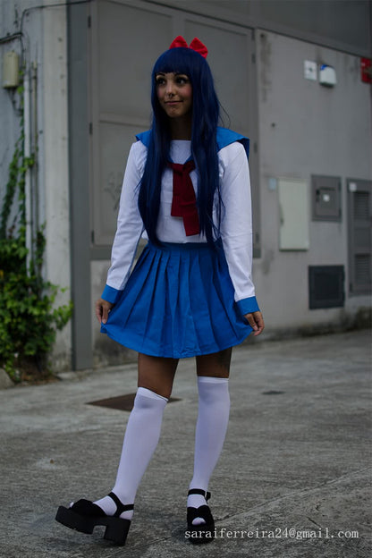Poputepipikku Pop Team Epic Popuko and Pipimi Blue Uniform Skirt Anime Cosplay Costumes