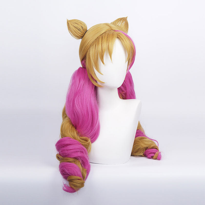 LOL Cafe Cutie Gwen Red & Blonde Twist Braid Cosplay Wigs With Ears