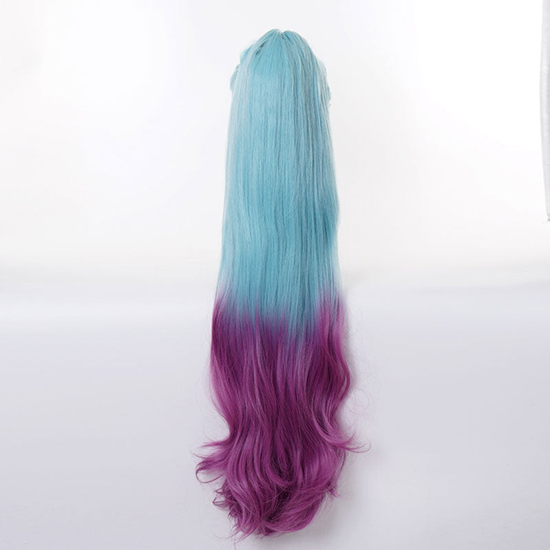 LOL K/DA ALL OUT Seraphine Superstar Cyan Gradient Purple Ponytail Cosplay Wigs