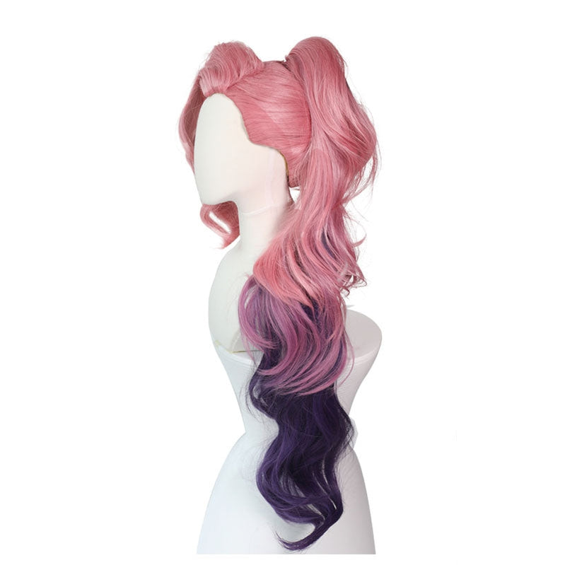 LOL Seraphine Ponytail Pink Gradient Purple Wavy Cosplay Wigs