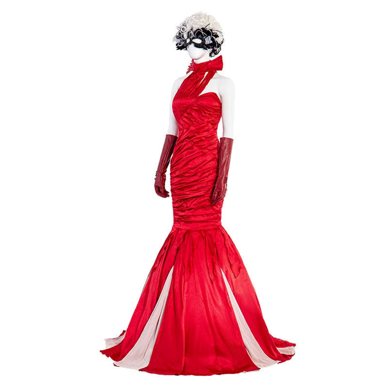 Movie Cruella Cruella de Vil Red Dress Halloween Cosplay Costumes