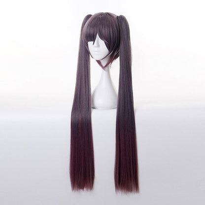 Genshin Impact Mona Megistus Long Double Ponytail Dark Brown Cosplay Wigs