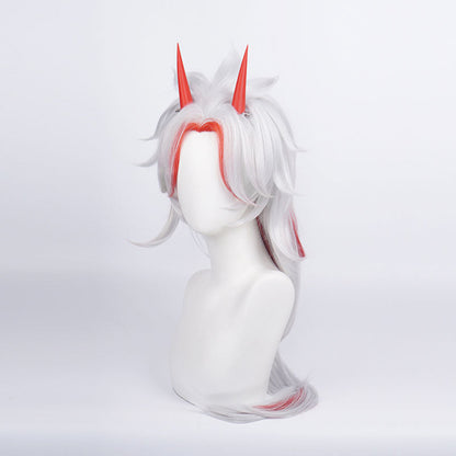 Genshin Impact Arataki Itto Silver Mixed Red Long Cosplay Wigs With Props