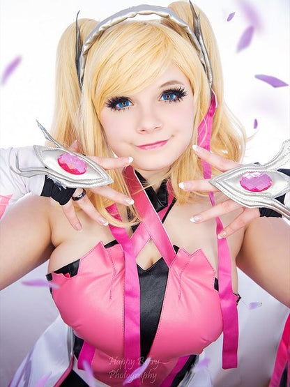 Game OW Pink Angel  40cm Long Blonde Ponytail Cosplay Wigs