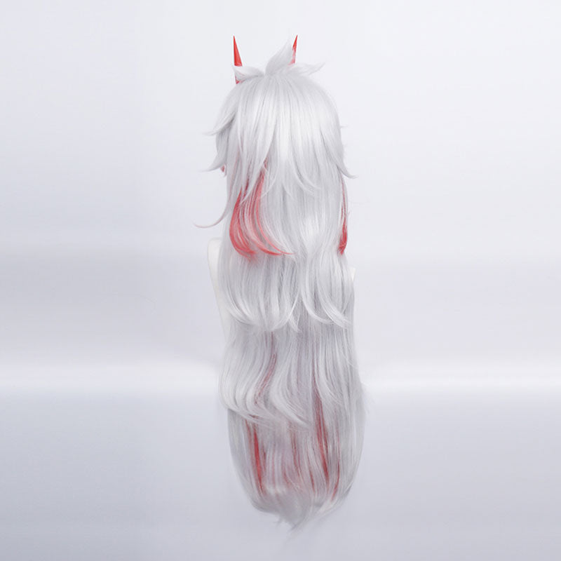 Genshin Impact Arataki Itto Silver Mixed Red Long Cosplay Wigs With Props