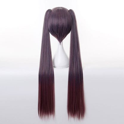Genshin Impact Mona Megistus Long Double Ponytail Dark Brown Cosplay Wigs