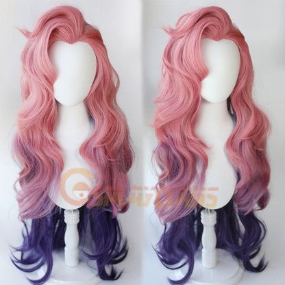 LOL Seraphine Pink Gradient Purple Wavy Cosplay Wigs