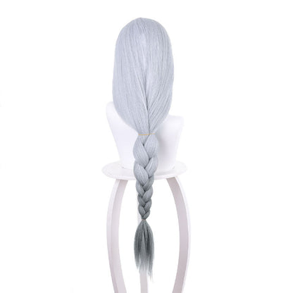 Genshin Impact Shenhe Long Grey Twist Braid Cosplay Wigs