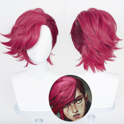 LOL Arcane Vi Short Rose Red Cosplay Wigs