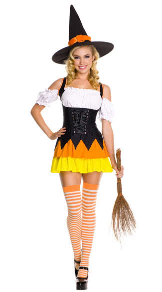 Witch Halloween cosplay costume with Orange Fade pumpkin dress