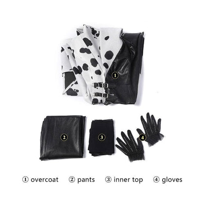 Movie Cruella De Vil Dalmatian Black White Halloween Cosplay Costumes