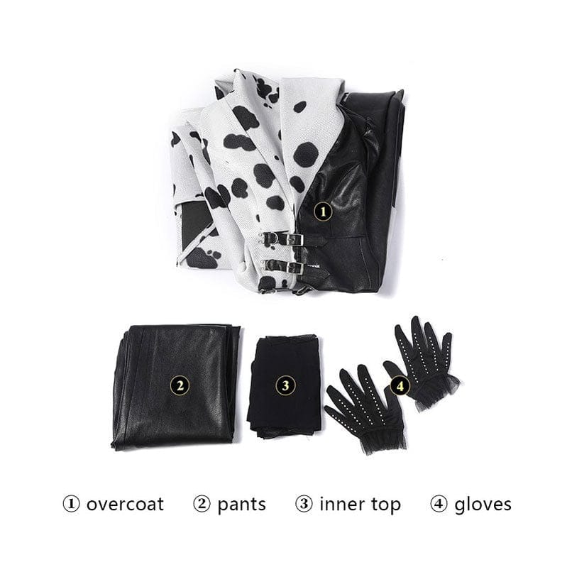 Movie Cruella De Vil Dalmatian Black White Halloween Cosplay Costumes