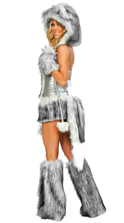 Furry animal timber wolf halloween costumes Gray cool complete set