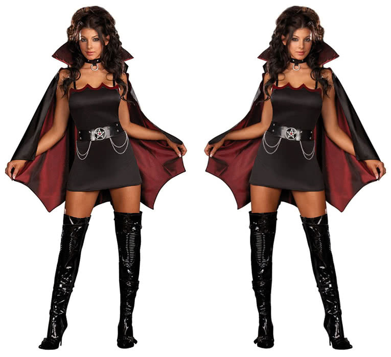 Black Fashion Batgirl Halloween Costumes with Wine Red Bat Edge