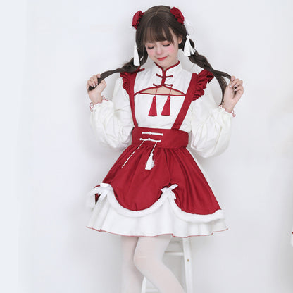 Chinese Cheongsam Collar New Year Maid Outfit Dress Cosplay Costume