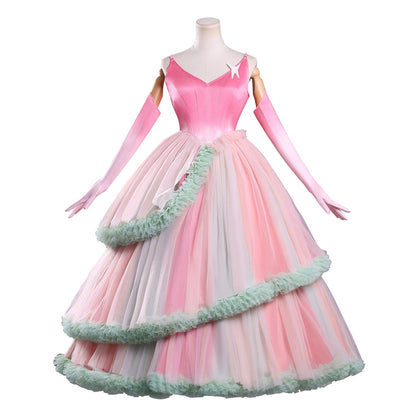 Wicked: For Good Witch Glinda Pink Green Dress Cosplay Costumes