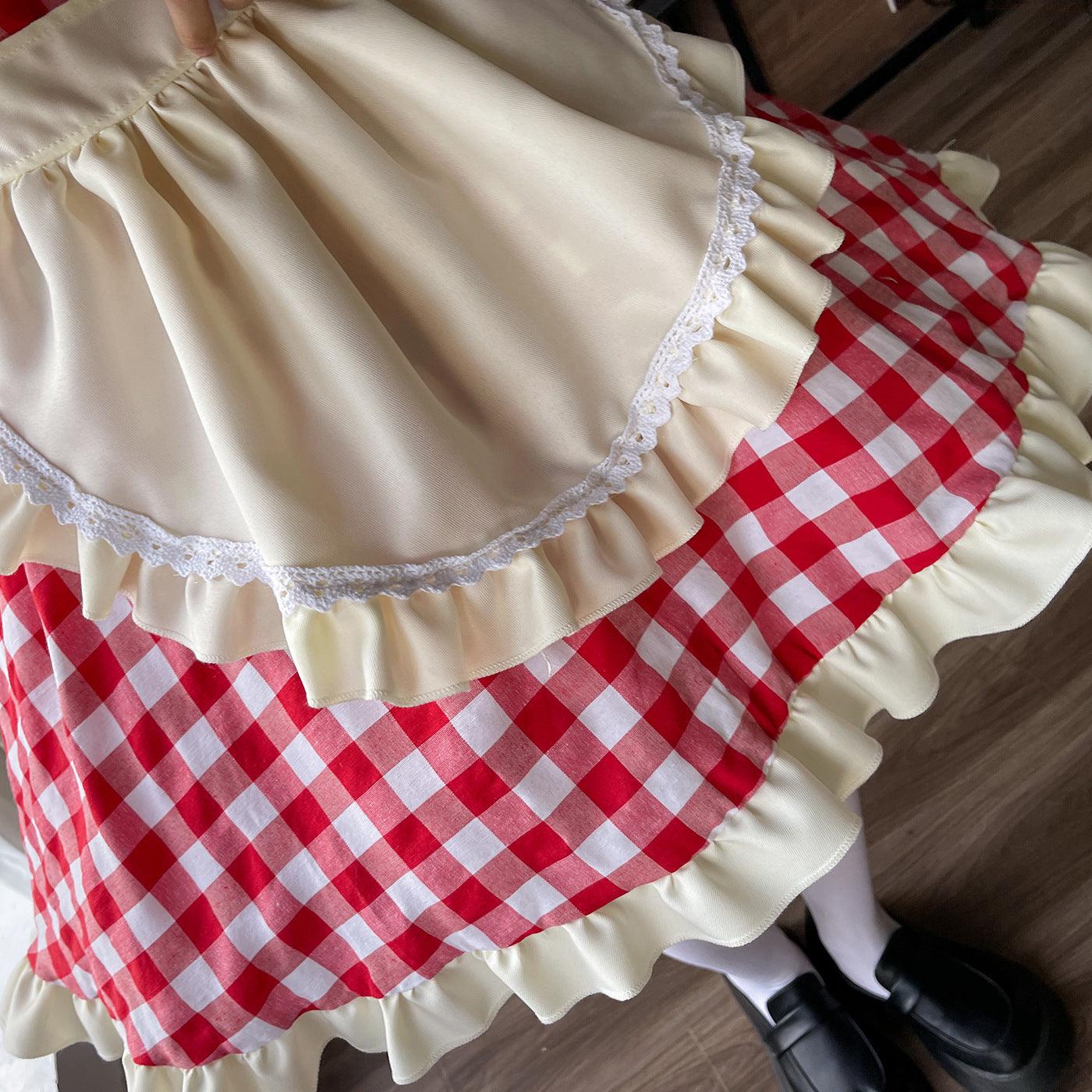 Black Red Grid Plus Size Maid Outfit Dress Fancy Cosplay Costume