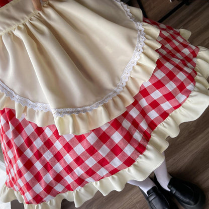 Black Red Grid Plus Size Maid Outfit Dress Fancy Cosplay Costume