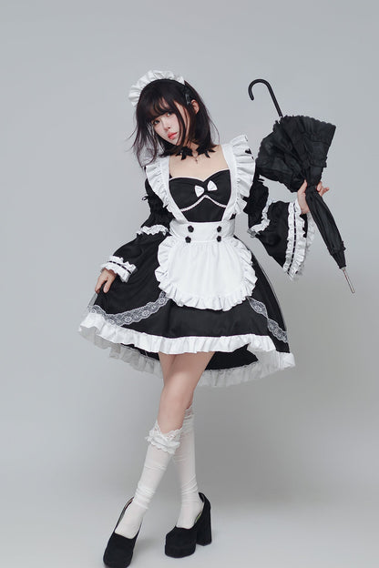 Flared Long Sleeves Dance Maid Outfit Plus Dress Cosplay Costume