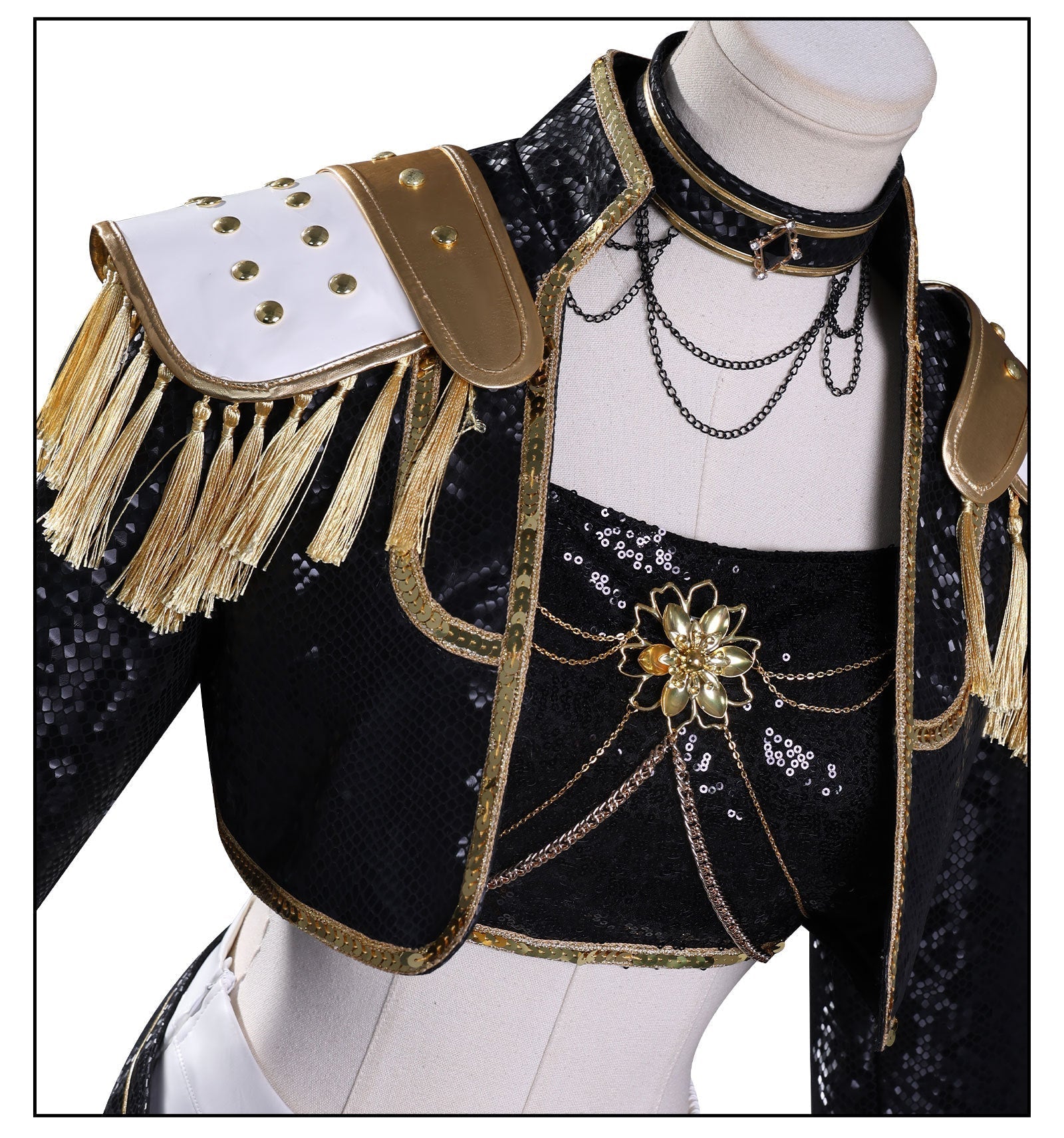 KPop Demon Hunters Mira Black Gold Outfit Adult Kids Cosplay Costumes