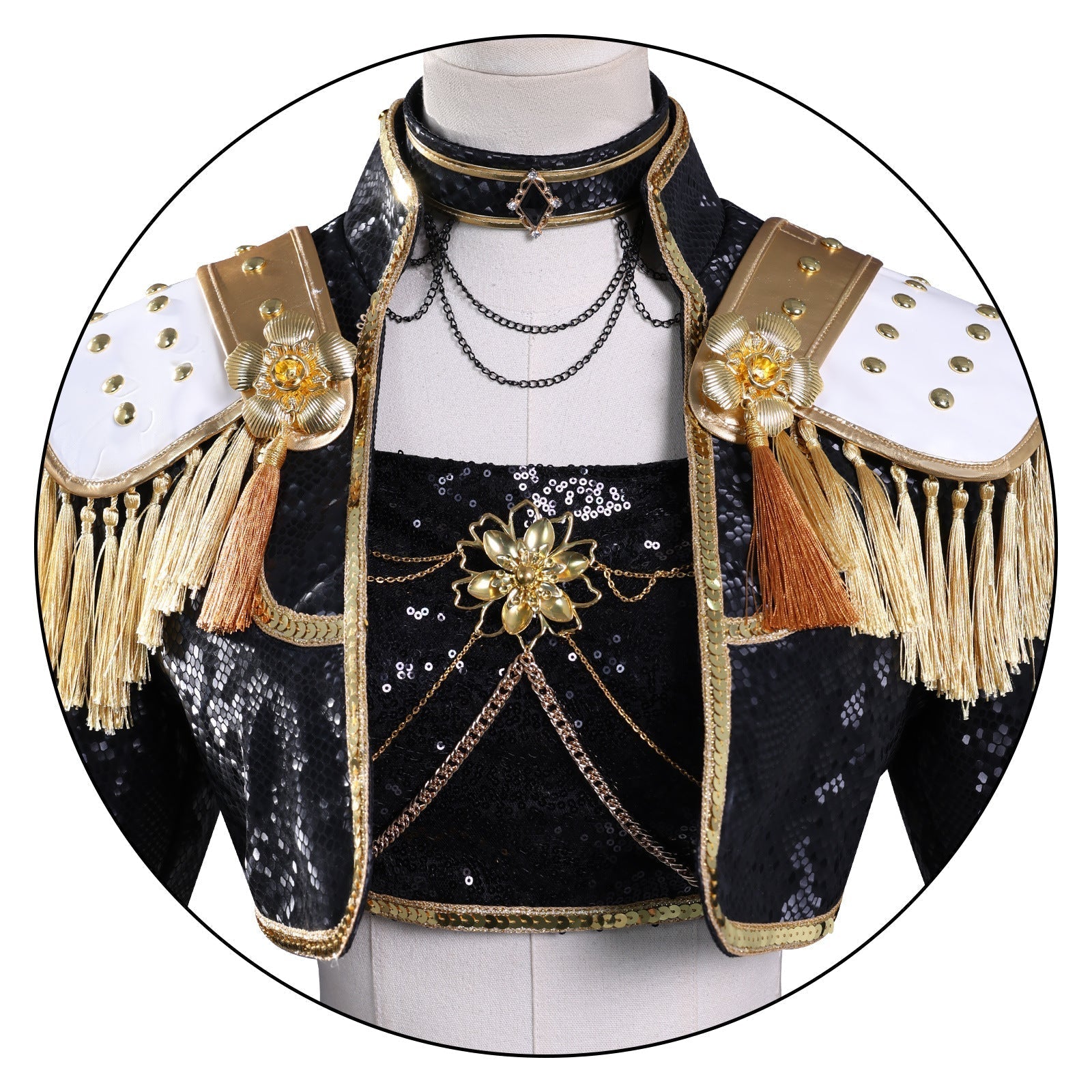 KPop Demon Hunters Mira Black Gold Outfit Adult Kids Cosplay Costumes