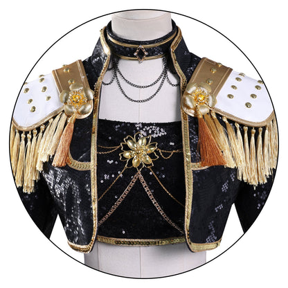 KPop Demon Hunters Mira Black Gold Outfit Adult Kids Cosplay Costumes