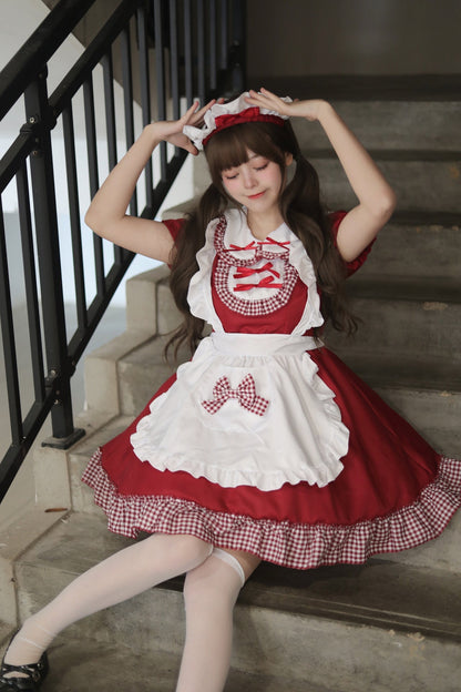Classic Plaid Christmas Maid Outfit Plus Dress Cosplay Costume