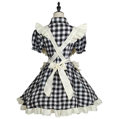 Black Red Grid Plus Size Maid Outfit Dress Fancy Cosplay Costume