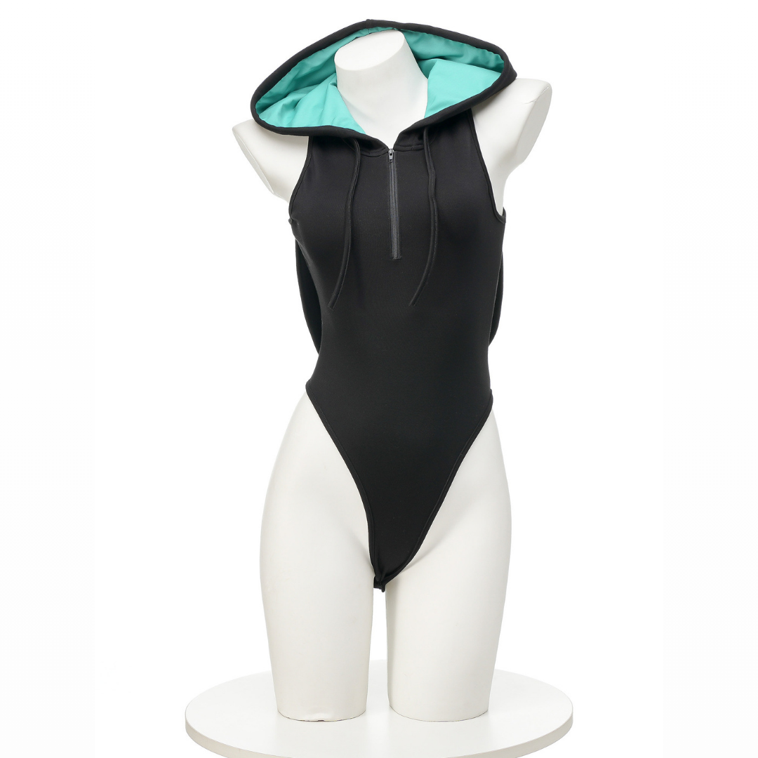 omgcos Black & Mint Green Hooded Bunny Bodysuit