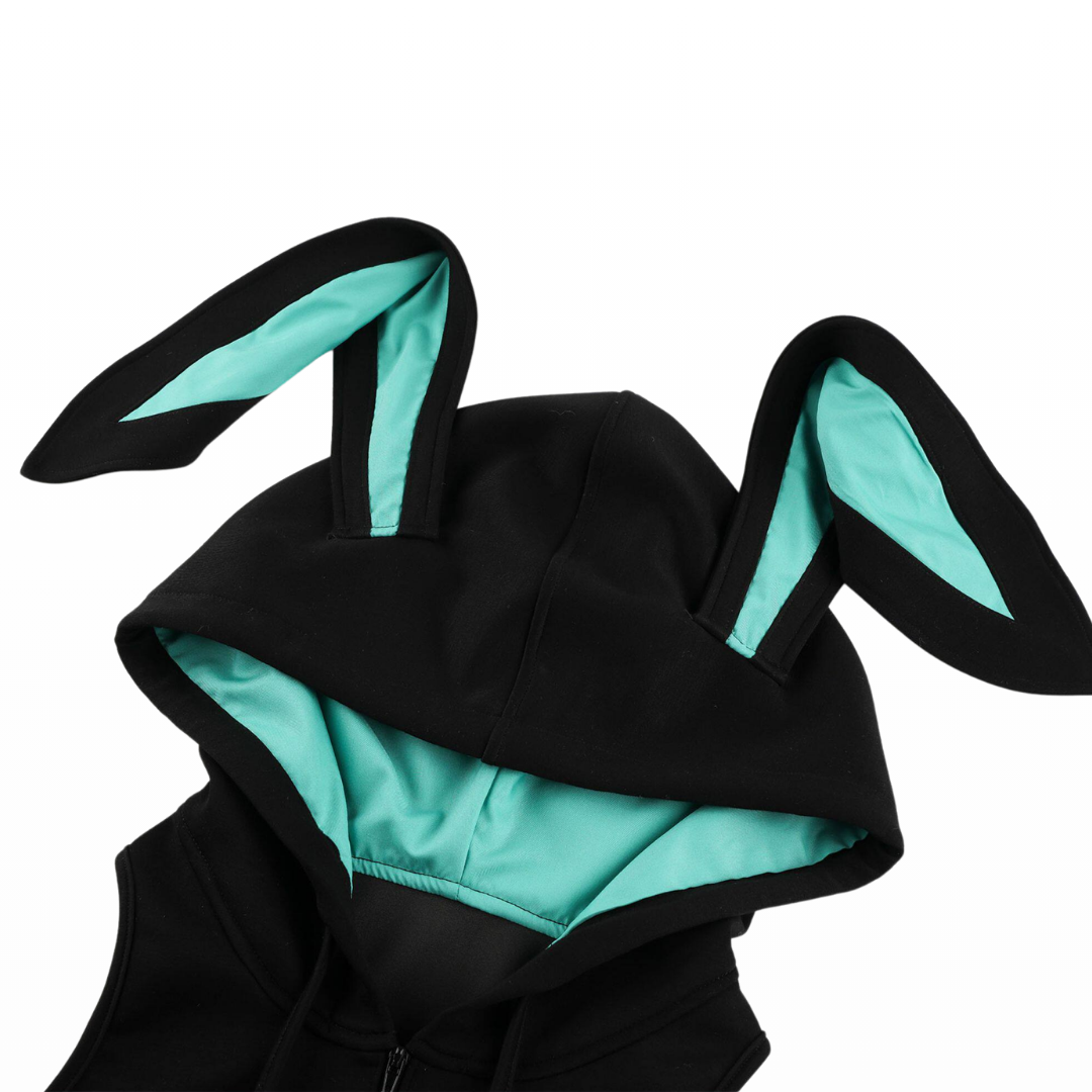 omgcos Black & Mint Green Hooded Bunny Bodysuit