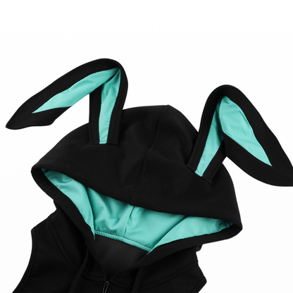 omgcos Black & Mint Green Hooded Bunny Bodysuit