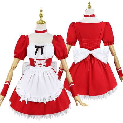 omgcos EVA Asuka Maid Cosplay Costume Red Maid Outfits