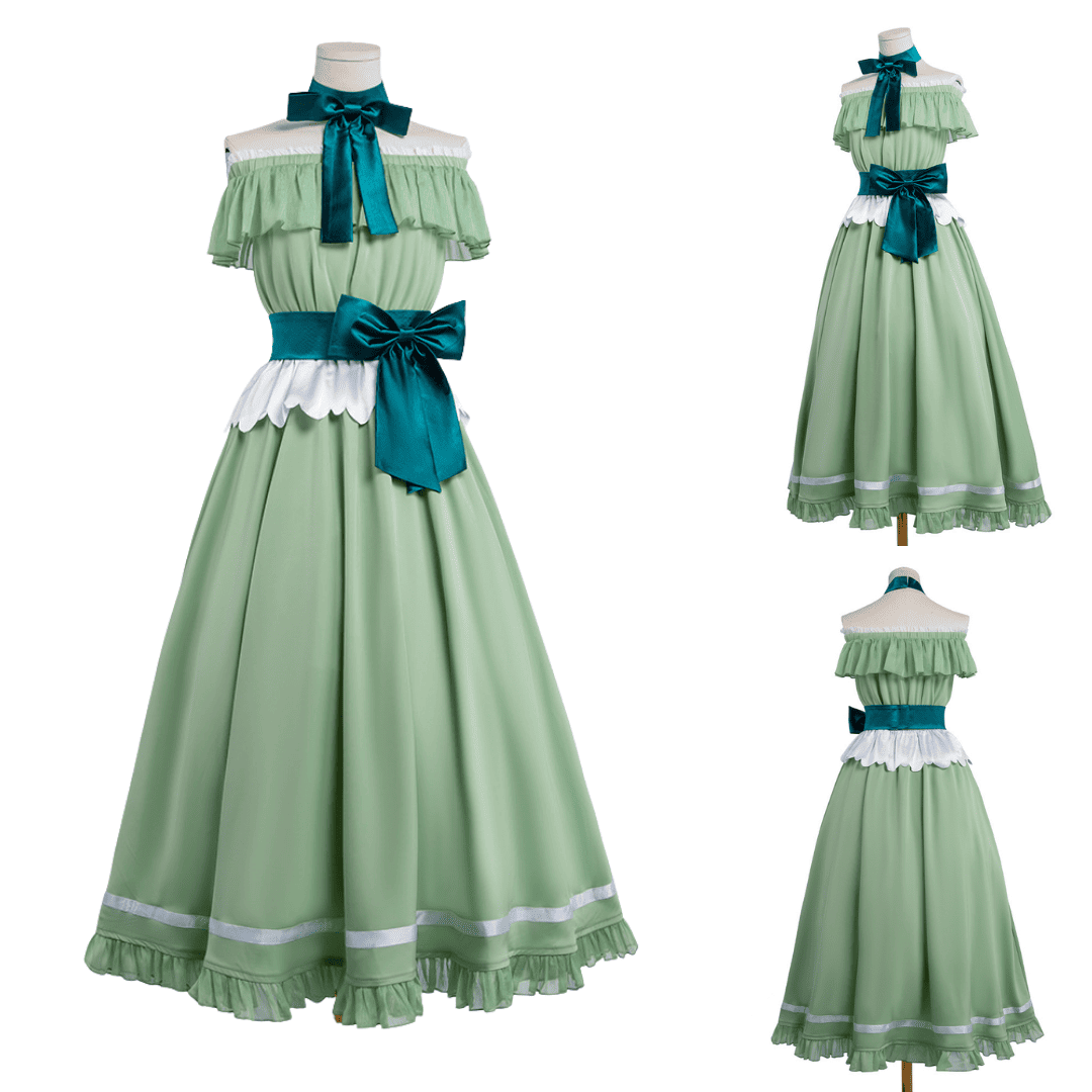 omgcos Friren Cosplay Costume Elf Green Long Formal Dress