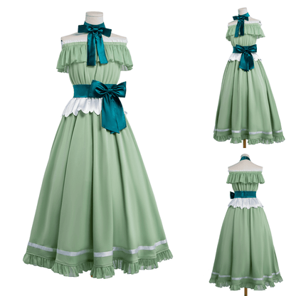 omgcos Friren Cosplay Costume Elf Green Long Formal Dress