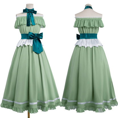 omgcos Friren Cosplay Costume Elf Green Long Formal Dress