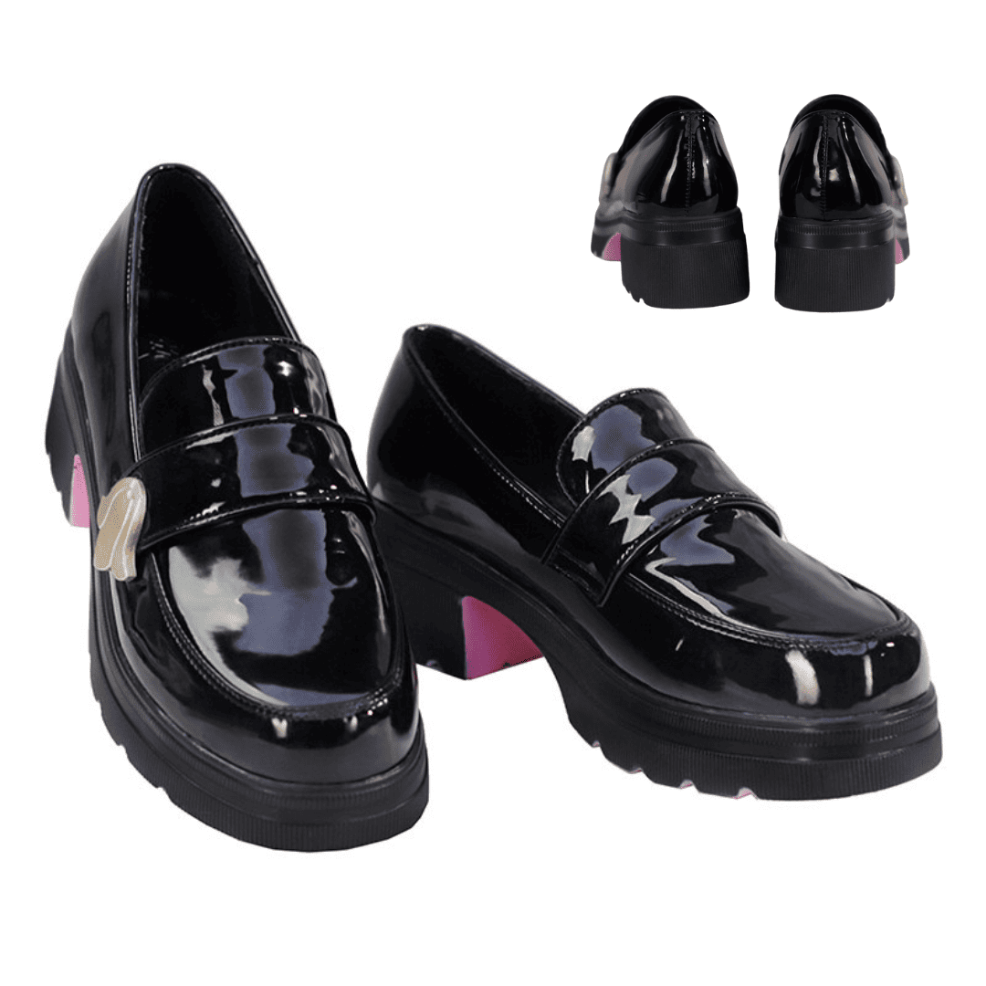 omgcos Honkai Star Rail Hyacine Black Leather Cosplay Shoes Pink Sole