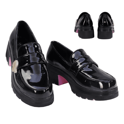 omgcos Honkai Star Rail Hyacine Black Leather Cosplay Shoes Pink Sole