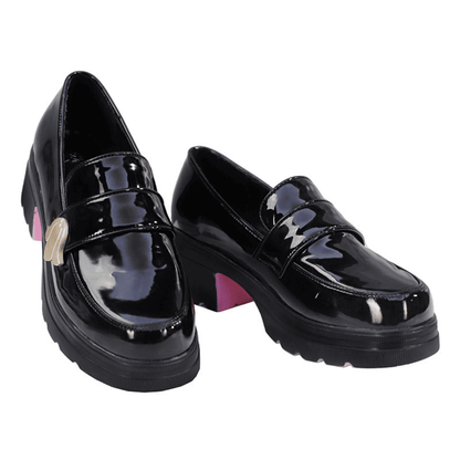 omgcos Honkai Star Rail Hyacine Black Leather Cosplay Shoes Pink Sole