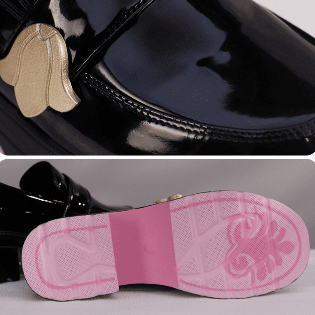 omgcos Honkai Star Rail Hyacine Black Leather Cosplay Shoes Pink Sole
