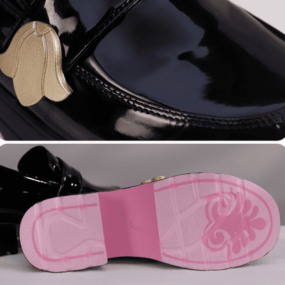 omgcos Honkai Star Rail Hyacine Black Leather Cosplay Shoes Pink Sole