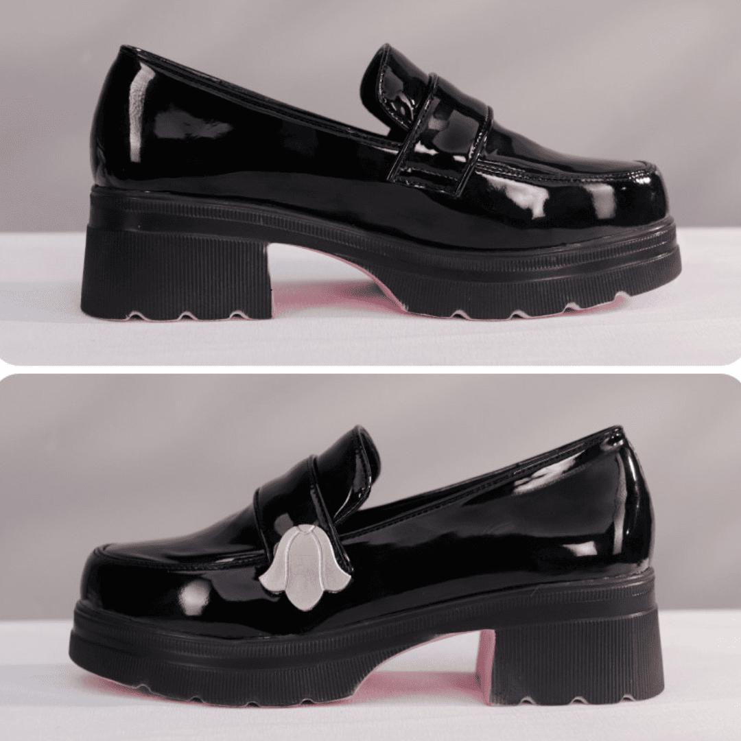 omgcos Honkai Star Rail Hyacine Black Leather Cosplay Shoes Pink Sole