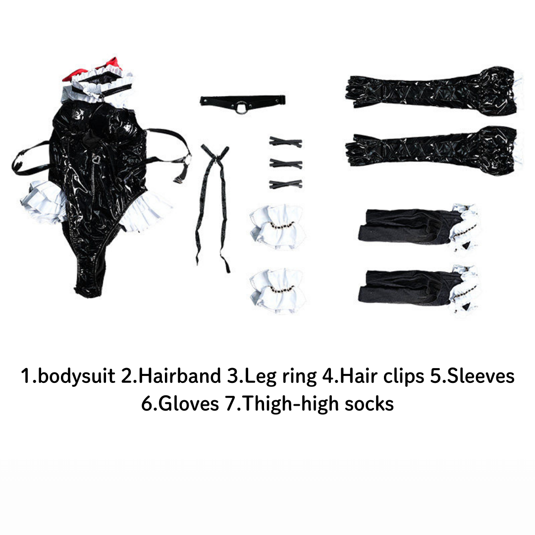 omgcos Marie Gothic Lolita Faux Leather Bodysuit Set Sexy Cosplay Costume