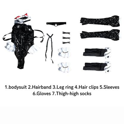 omgcos Marie Gothic Lolita Faux Leather Bodysuit Set Sexy Cosplay Costume