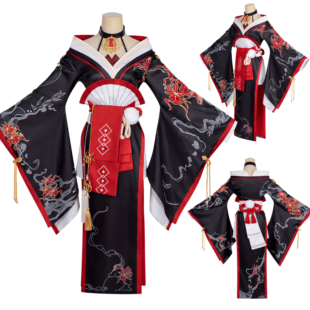 omgcos NTE Hotori Black Red Kimono Cosplay Costume