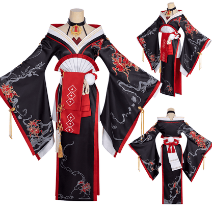 omgcos NTE Hotori Black Red Kimono Cosplay Costume