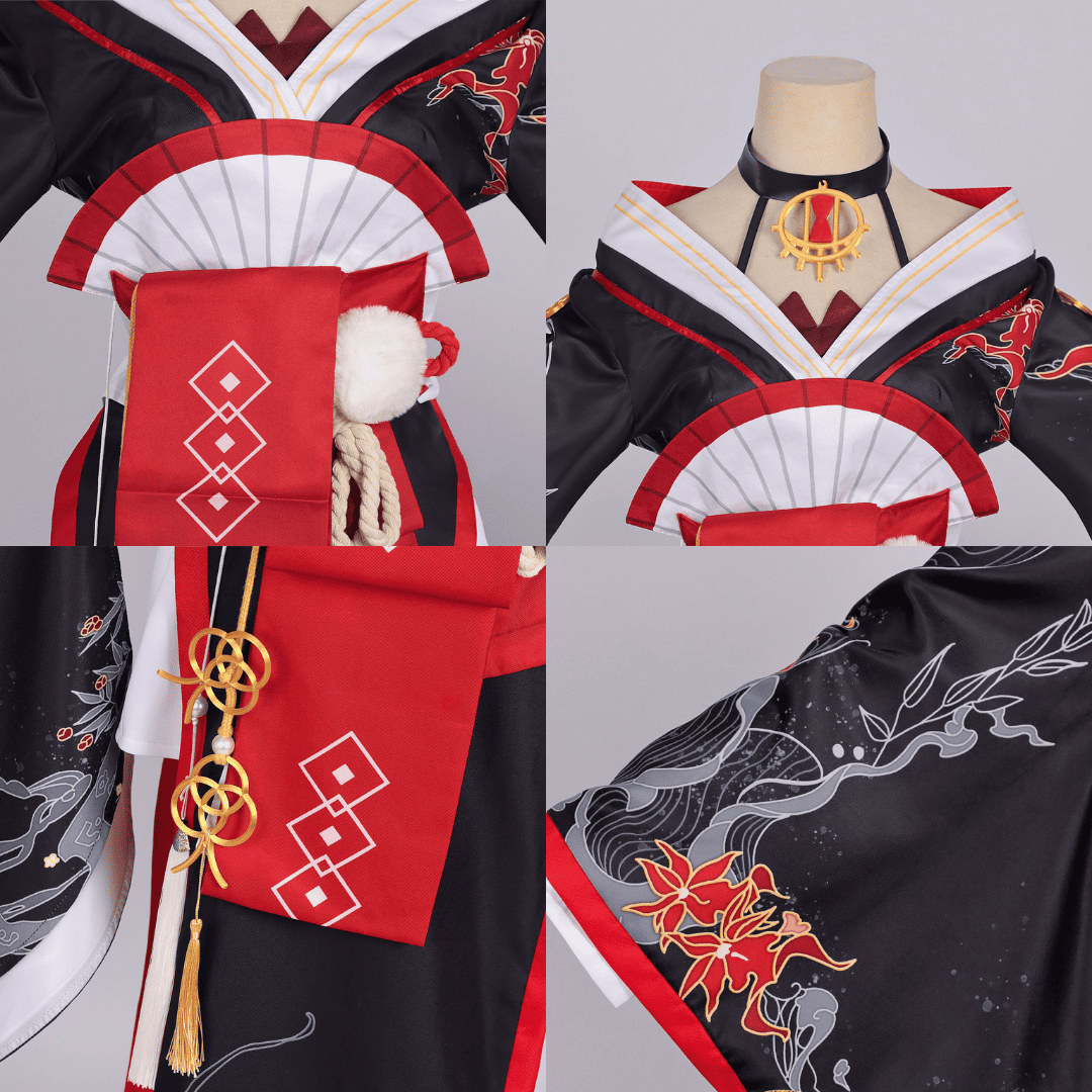 omgcos NTE Hotori Black Red Kimono Cosplay Costume