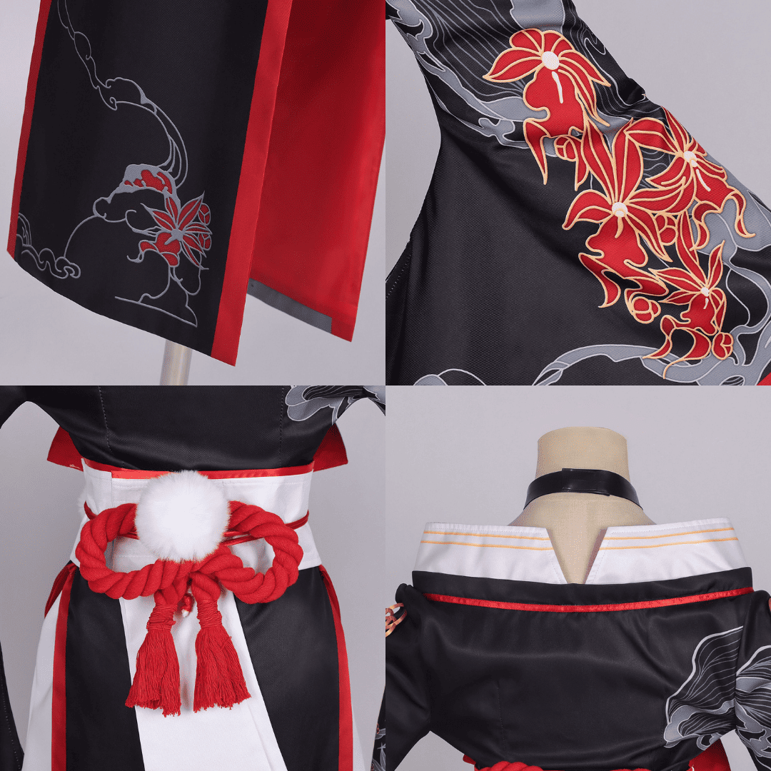 omgcos NTE Hotori Black Red Kimono Cosplay Costume